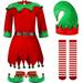 ZRBYWB 4 Piece Kids Boys Girls Clothing Sets Christmas Set Belt Santa s Helper Dress Xmas Outfit With Hat Shoes For Christmas Xmas Party Cute Clothes Fashion 2023