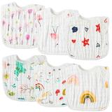 Zainpe 6Pcs Snap Muslin Cotton Bibs for Baby Star Flower Extra Large Adjustable Bib with 4 Absorbent Soft Layers Machine Washable Burp Cloths for Kids Infant Toddler Newborn Drooling Teething