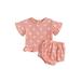TheFound 2Pcs Newborn Baby Girls Cotton Linen Outfits Flared Sleeve Floral T-Shirt Top Bloomer Shorts Infant Summer Clothes