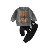 TheFound 2Pcs Infant Baby Boy Outfits Howdy Cowboy Print Long Sleeve Sweatshirt Tops+Drawstring Jogger Pants Fall Winter Clothes
