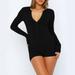 WQJNWEQ Clearance Deals Ladies Sexy Bodysuit V-Neck Long Sleeve Yoga Rompers Workout Ribbed Pajamas Sport Jumpsuits Rompers Fashion Gift