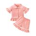 FOCUSNORM Toddler Baby Girl Cotton Clothes Kids Ruffle Long Sleeve Peter Pan Collar Button Shirts Tops+Flare Pants Loungewear