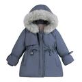 HBYJLZYG Hoodies Cardigans Zipper Padded Jacket Coat Fleece Lined Furry Collar Jacket Children Cotton Coat Girls Thickened Hooded Fashion Casual Long Sleeve Girls Coat