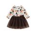 Canis A-Line Dress for Girls featuring Thanksgiving PumpkinTurkey Print and Long Sleeves