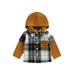 Canrulo Infant Toddler Baby Boys Shirts Plaids Long Sleeve Hooded Turn-Down Collar Button Hoodies Fall Tops Yellowish Brown 2-3 Years