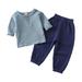 Rovga Outfit For Children Toddler Kids Baby Boy Girl Solid Pullover Long Sleeve Cotton Linen Sweatshirt T Shirt Crewneck Tops Shorts Set Clothes