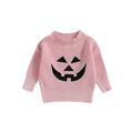 Canrulo Infant Toddler Baby Girl Boy Halloween Knitted Sweater Pumpkin/Skull Print Casual Long Sleeve Pullover Knitwear Pink 3-4 Years