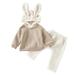 Rovga Outfit For Children Toddler Boys Girls Longsleeve Solid Rabbit Ear Hooded Tops And Pants Child Kids Warm Set Outfits