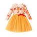 TheFound Toddler Baby Girls Halloween Tulle Dress Long Sleeve Pumpkin Print A-line Dress Fall Clothes