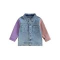 Canis Boy and Girl Denim Patchwork Jacket with Long Sleeves and Lapel Button