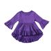 Elainilye Fashion Kids Baby Girls Shirts Cute Solid Color Ruffles Trumpet Long Sleeves Top Bottoming Shirt For Toddler Infant Purple