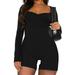 Ladies Rompers with Sweetheart Neckline and Long Sleeves Featuring Ruched Front and Jumpsuit Shorts