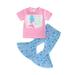 TheFound Summer Toddler Baby Girl Clothes Mermaid Print T Shirt Tops Fish Flared Pants Outfits