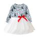 Quealent Girls Dress Female Big Kid Toddler Girl 4t Toddler Christmas Clothes Patchwork Dress Princess Tulle Print Kids Girls Baby Girls (Grey 2-3 Years)