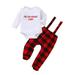 Peyakidsaa Cute Baby Christmas Outfit Romper with Letter Print and Plaid Bib Pant