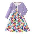 Tosmy Toddler Girl Clothing Long Sleeve Butterfly Floral Print Coat Dress 2 Piece Outfits Clothes Set For Children Kids Fall Winter Clothes Outfit For Fall Winter