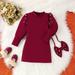 Sodopo Cute Young Children with Clothes Red Princess Dress Winter Red Round Neck Bubble Sleeve Pearl Embellished Dress And Bowknot Bag 4~7 Years Old (Red 4Y)