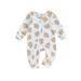 Canrulo Newborn Infant Baby Girl Boy Zipper Romper Sloth Print Long Sleeve Jumpsuit Fall Clothes White 9-12 Months