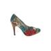 Jessica Simpson Heels: Slip-on Stiletto Feminine Teal Floral Shoes - Women's Size 8 1/2 - Round Toe