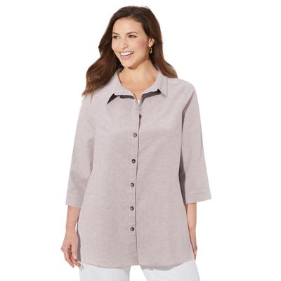 Plus Size Women's Classic Linen Buttonfront Shirt by Catherines in Sand (Size 5X)