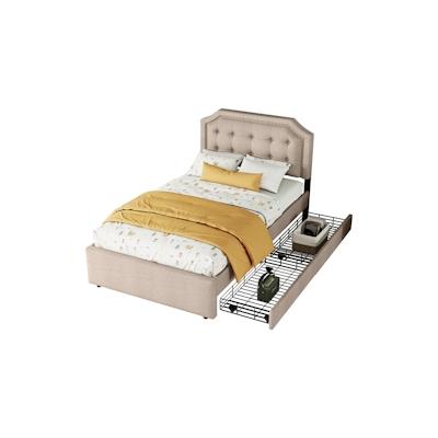 Merax 90*200 cm Polsterbett, gepolstertes Bett, Nachttischpolsterung mit dekorativen Nieten, doppelte Schubladen, Dunkel