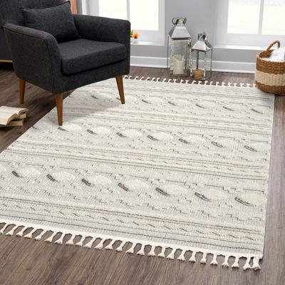 Hochflor-Teppich CARPET CITY "VALENCIA 930", beige (creme), B:140cm H:20mm L:200cm, Obermaterial: 55% Polypropylen, 45% Sisal, Teppiche, Fransenteppich, Boho-Stil, Hochtief-Muster/ 3D-Effekt, mit Fransen Image