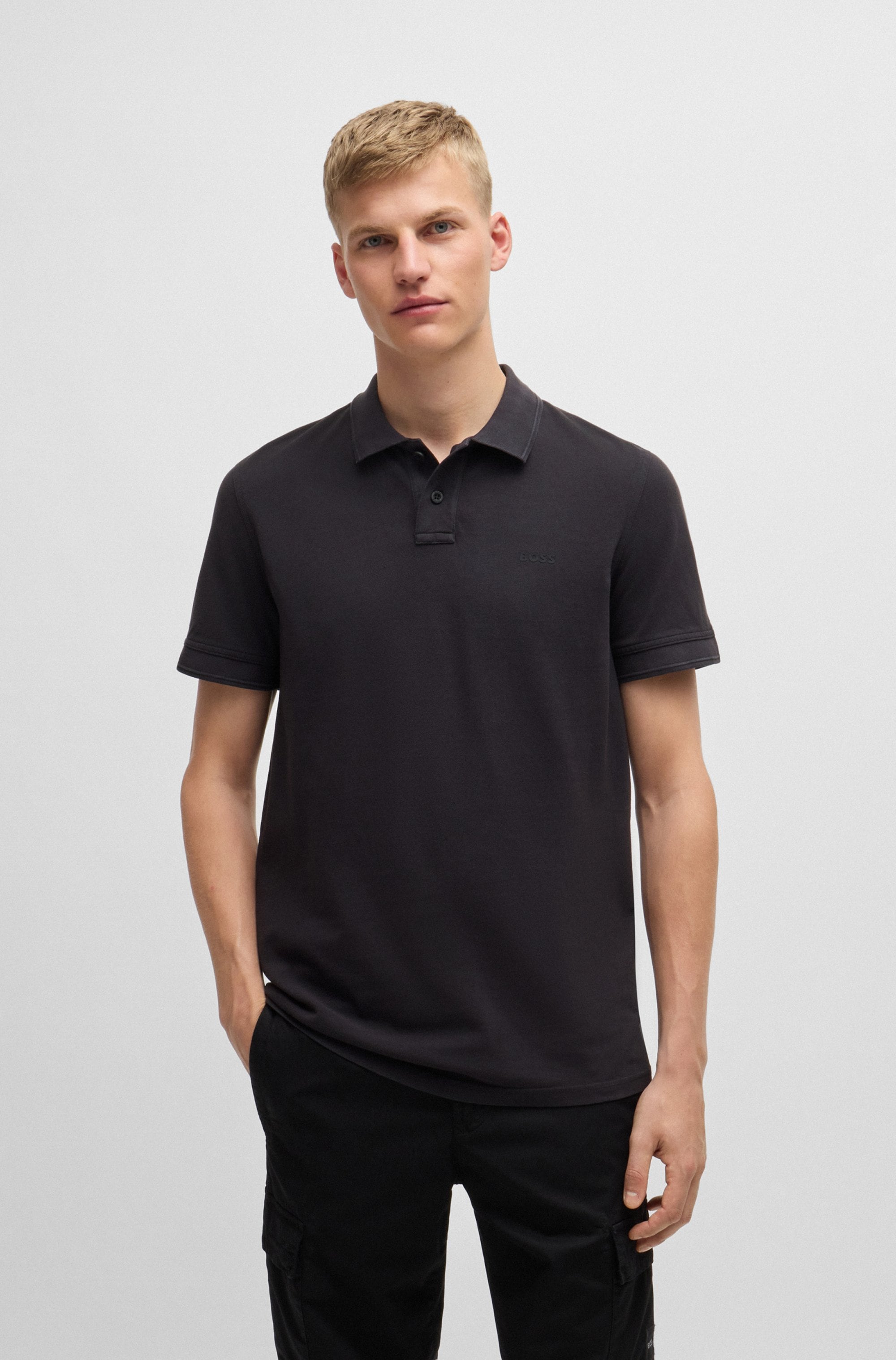 Poloshirt BOSS ORANGE "Prime", Herren, Gr. 3XL, schwarz (001_schwarz), Jersey, Obermaterial: 100% Baumwolle, unifarben, Casual, regular fit hüftlang, hoch geschlossener Ausschnitt, eng elastischer Bund, Shirts, mit Polokragen