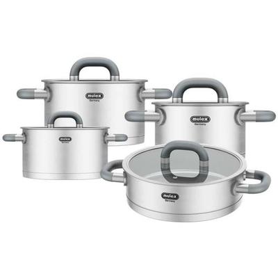 Topf-Set MULEX "LUGANO", grau (edelstahlfarben), 5 l, Töpfe, inkl. Servierpfanne 24 cm mit Deckel, Induktion