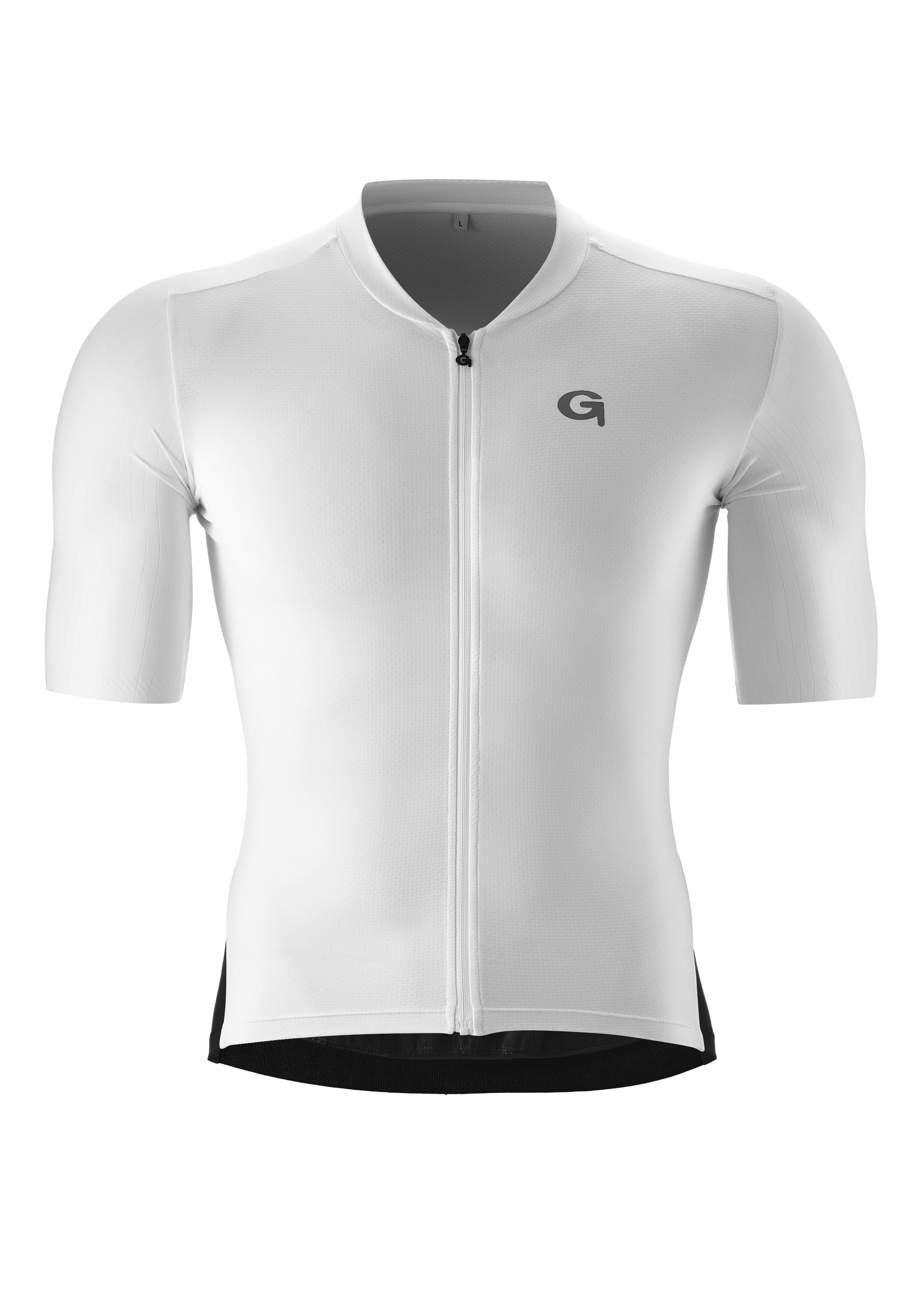 Radtrikot GONSO "SITIVO TRIKOT M", Herren, Gr. XL, weiß, 45% Polyamid, 35% Polyester, 20% Elasthan, Rundhals, Trikots, Herren Radshirt kurzarm, atmungsaktives Fahrradtrikot mit Rückentasche Image