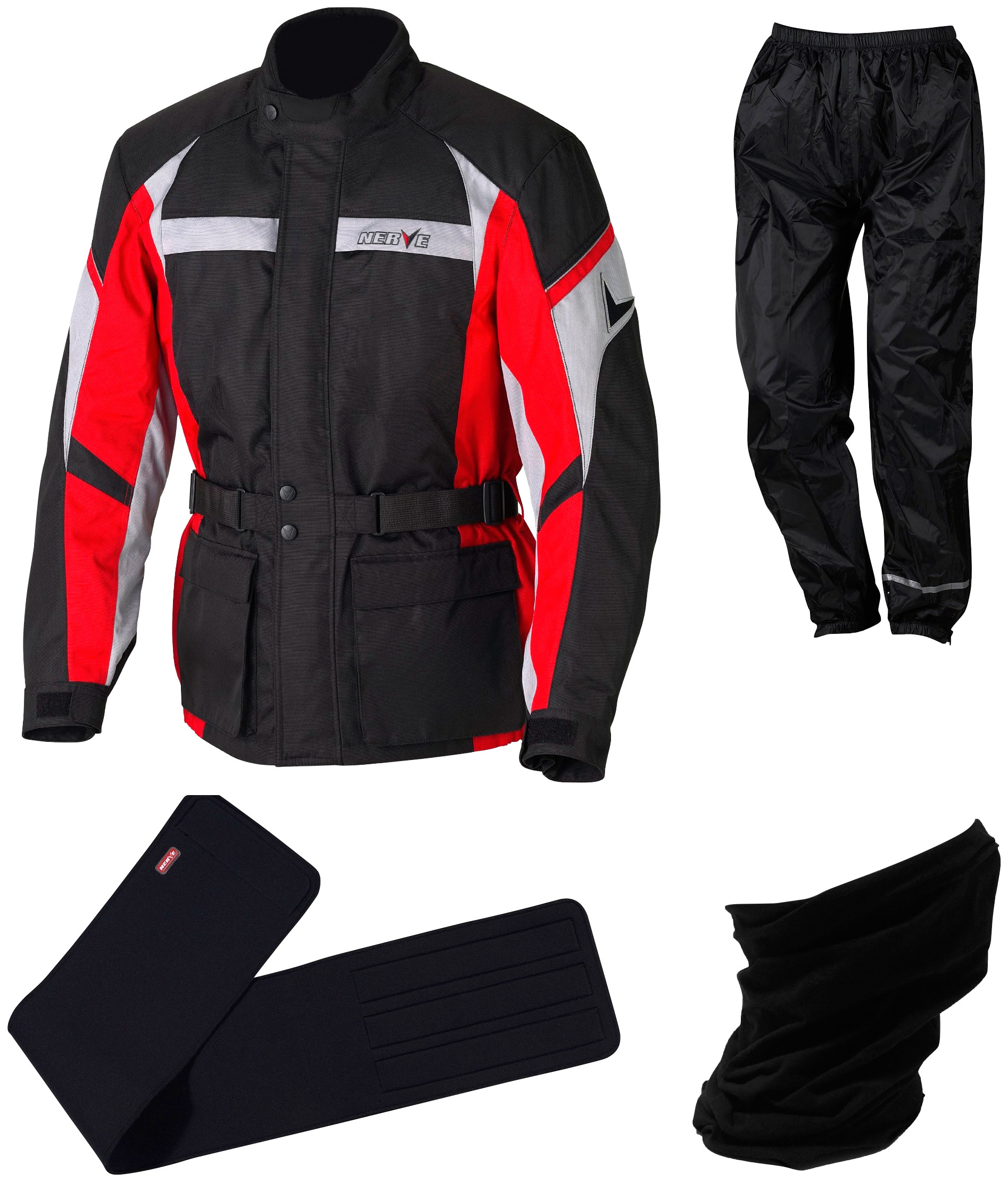 Motorradkombi NERVE "NERVE Set" Gr. M, schwarz (schwarz, rot), Overalls, M, N-Gr, Obermaterial: 100% Polyester. Innenseite: 100% Polyester