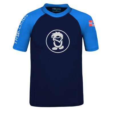 T-Shirt TROLLKIDS "KIDS KVALVIKA T", Kinder, Gr. 128, blau (navy, medium blau), Obermaterial: 90% Polyester, 10% Elasthan, sportlich, Shirts, Badeshirt mit UV-Schutz Image