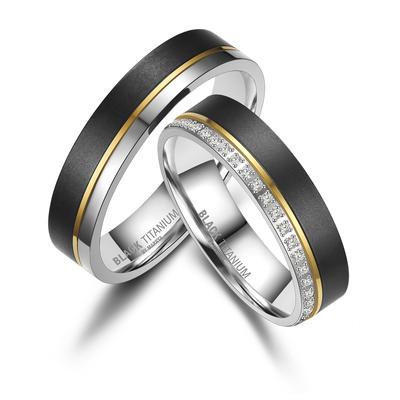 Partnerring MARRYA "BLACK TITANIUM by MARRYA" Gr. 54, schwarz (herren ring, schwarz, gold, silber), Fingerringe, Damen, 54, Titan Image