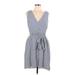 Ann Taylor LOFT Casual Dress - Mini V-Neck Sleeveless: Blue Print Dresses - Women's Size 10 Petite