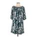 BCBGMAXAZRIA Casual Dress - A-Line Boatneck 3/4 sleeves: Teal Dresses - Women's Size Medium