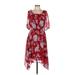 Tommy Hilfiger Casual Dress - Midi Scoop Neck Short sleeves: Red Floral Dresses - Women's Size 6