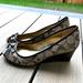 Coach Shoes | Coach Paola Peep Tow Wedge Shoes Size 8.5 Women’s Brown Monogram Canvas Upper | Color: Brown/Tan | Size: 8.5