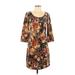Allen B. by Allen Schwartz Casual Dress - Shift Scoop Neck 3/4 sleeves: Brown Print Dresses - Women's Size Small