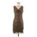 Max Studio Cocktail Dress - Mini Cowl Neck Sleeveless: Gold Leopard Print Dresses - Women's Size Medium