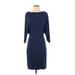 Ann Taylor Casual Dress - Sheath Crew Neck 3/4 sleeves: Blue Print Dresses - Women's Size X-Small