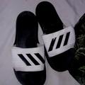 Adidas Shoes | Adidas Womens 3 Stripe White Black Flip Flop Sandals | Color: Black/White | Size: 9