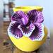 Anthropologie Accents | Anthropologie Yellow Vase With 3d Purple Pansy Bloom Ceramic Flower Vase 5” Tall | Color: Purple/Yellow | Size: Os