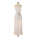lost & wander Casual Dress - Midi Plunge Sleeveless: Ivory Stripes Dresses - Women's Size X-Small