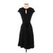Ann Taylor Casual Dress - A-Line Keyhole Short sleeves: Black Solid Dresses - Women's Size 2X-Small Petite