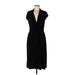 BCBG Paris Cocktail Dress - Midi V Neck Short sleeves: Black Solid Dresses - Women's Size Large