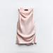 Zara Tops | Draped Satin Effect Top, Small | Color: Pink | Size: S