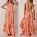 Free People Dresses | New Free People Peach Combo Floral Heat Wave Maxi Slip Dress S | Color: Orange/Pink | Size: S