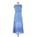 Rixo London Casual Dress - Midi High Neck Sleeveless: Blue Dresses - Women's Size Small