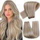 Hetto 24Inch Real Virgin Human Hair Weft Hair Extensions Blonde Human Hair Extensions Weft Genius Weave Human Hair Weft Extensions Ash Blonde with Bleach Blonde 25g