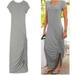 Athleta Dresses | Athleta Dusky Shark Bite Cinch Striped Maxi Dress Size M Medium Gray Cream | Color: Cream/Gray | Size: M