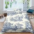 LENTLY Motif of Toile De Jouy Duvet Cover Set 3D Bedding Sets Microfibre Quilt Cover with Zipper Closure 2 Piece Set Comforter Cover Single（135x200cm）